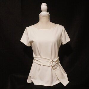 Ann Taylor Ivory Short Sleeve Blouse with Tie Waist Women’s Medium